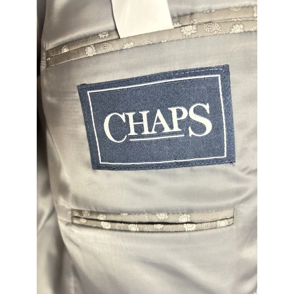 Chaps Men's 46R Windowpane Sport‎ Coat Blazer Jacket Gray Blue Business Classic